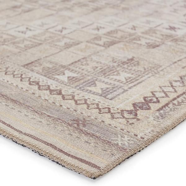 Davina Beige/Burgundy 3x10 ft. Tribal Polyester Runner Rug