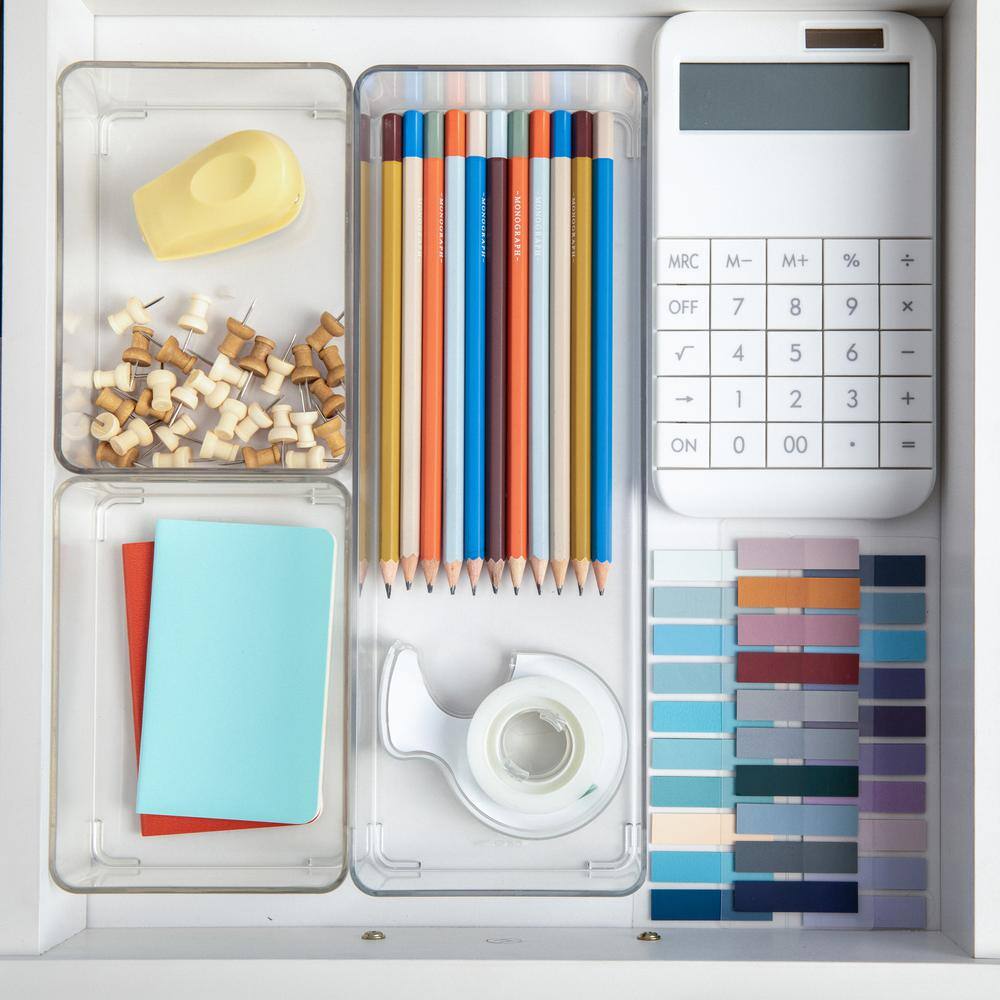 Clear Plastic Stackable Storage Boxes with White Lids, Set of 3