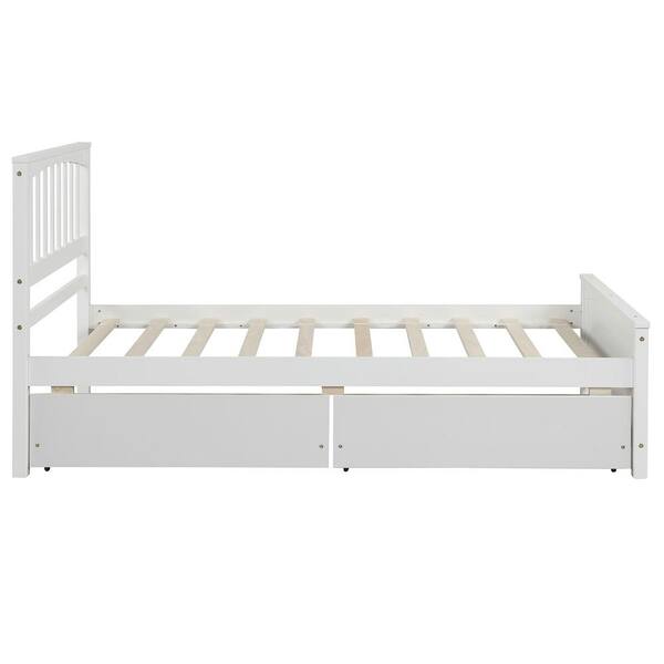 ANBAZAR Twin Size White Wood Platform Bed with Two Drawers