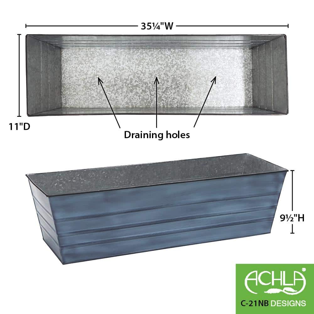Large Nantucket Blue Galvanized Steel Flower Box