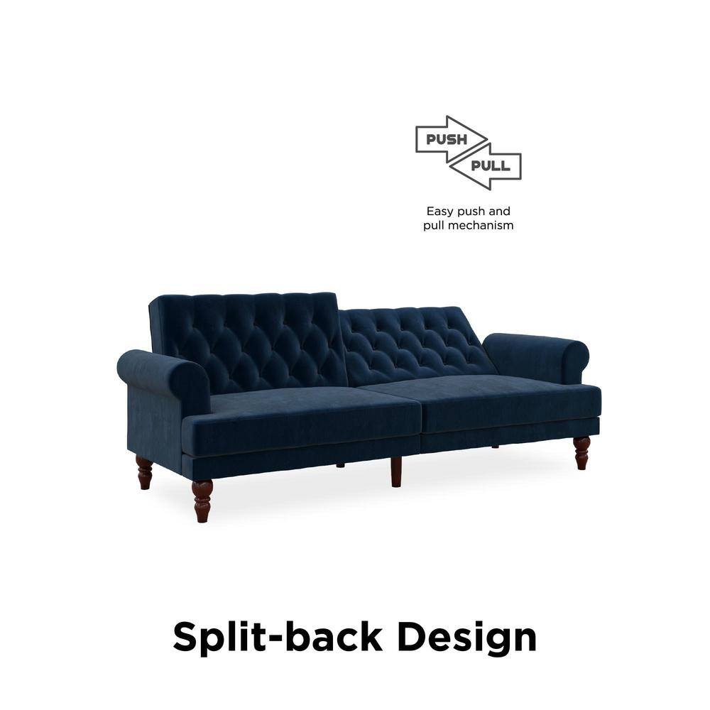 Cassidy Blue Velvet Twin Tufted Convertible Sofa Bed