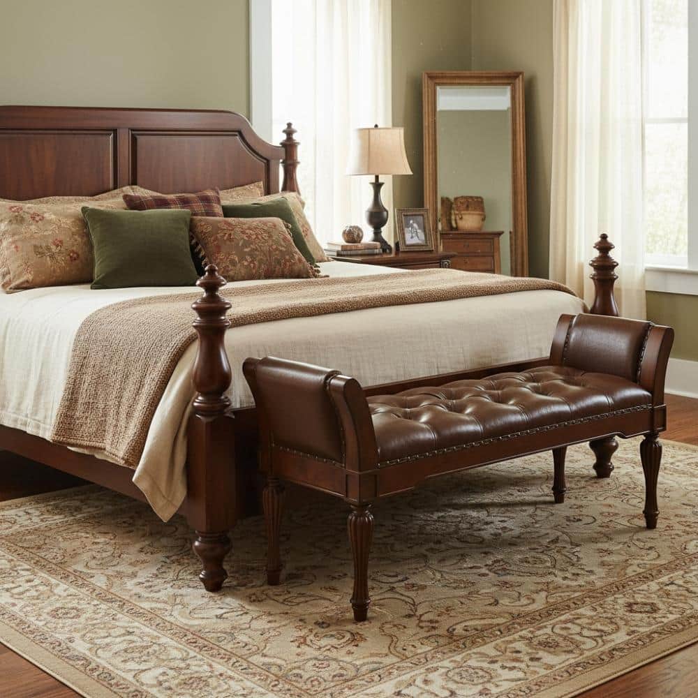 54 in. W Reddish Brown Bench with Plush Cushion, Button Tufted price history on PriceWatchPro