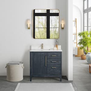 Gara 36 in.W x 22 in.D x 33.9 in.H Single Sink Bath Vanity in Blue with White Grain Composite Stone Top