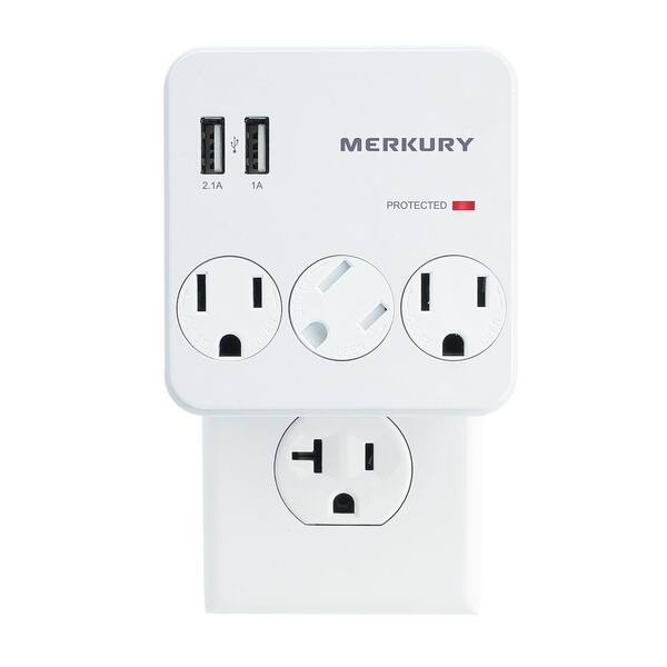 Merkury Innovations 3 AC Outlet and 2 USB 3.1 Amp Wall Surge Protector