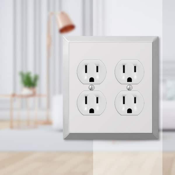 Metallic 2 Gang Duplex Outlet Steel Wall Plate - Polished Chrome