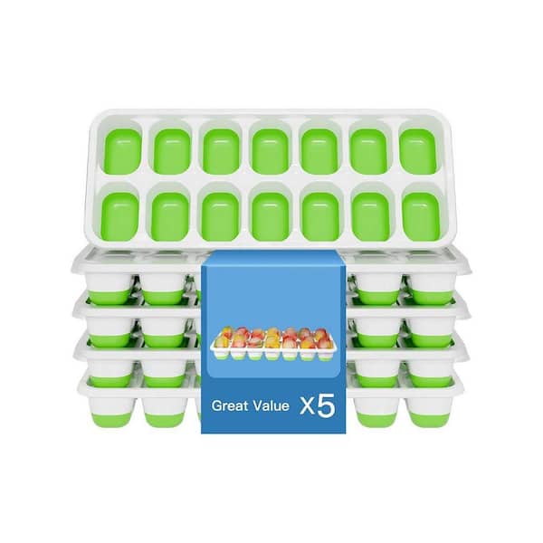 Stackable Clear Silicone Ice Cube Mold Tray with Lid BPA-Free Dishwasher Safe Cocktail Kitchen Accessory 5 Pack