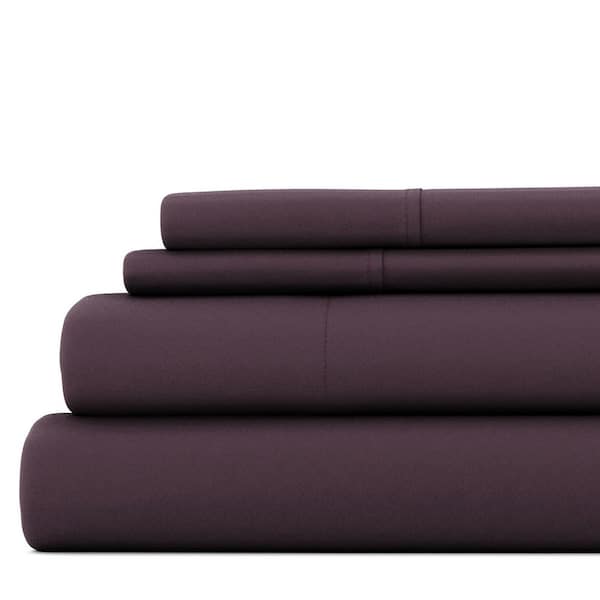 Becky Cameron 4-Piece Purple Solid Microfiber King Sheet Set