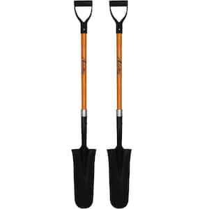 Drain Spade Shovel 48 in. Durable Length Metal Blade Fiberglass Rubber Grip, Multi-purpose Ashman Drain Spade (2-Pack)