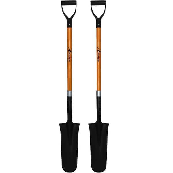 Drain Spade Shovel 48 in. Durable Length Metal Blade Fiberglass Rubber Grip, Multi-purpose Ashman Drain Spade (2-Pack)