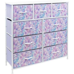 39.5 in. L x 11.5 in. W x 39.5 in. H 9-Drawer Blue Pink Purple Dresser with Steel Frame Wood Top Easy Pull Fabric Bins