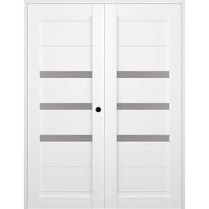 Dora 36 in. x 79 in. Left Hand Active 3-Lite Frosted Glass Bianco Noble Wood Composite Double Prehung French Door
