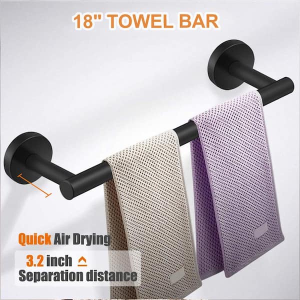ruiling - Porter 6- Piece Bath Hardware Set with Towel Ring Toilet Paper Holder Towel Hook and Towel Bar in Stainless Steel Black