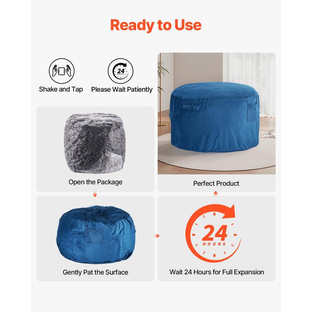 Blue Velvet Foam-Filled Armless Bean Bag Chair with Removable Cover