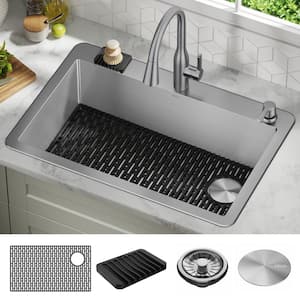 Marca 33 in. Drop-in/Undermount Single Bowl 18 Gauge Stainless Steel Kitchen Sink with Accessories