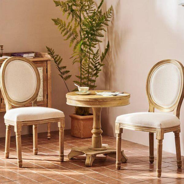 Louis Beige Fabric & Antique Brown Finished Wood 2-Piece Dining