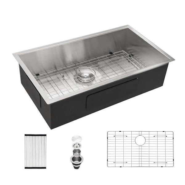 33 in. 18-Gauge Stainless Steel Undermount Kitchen Bar Sink Single Bowl in Brushed Nickel