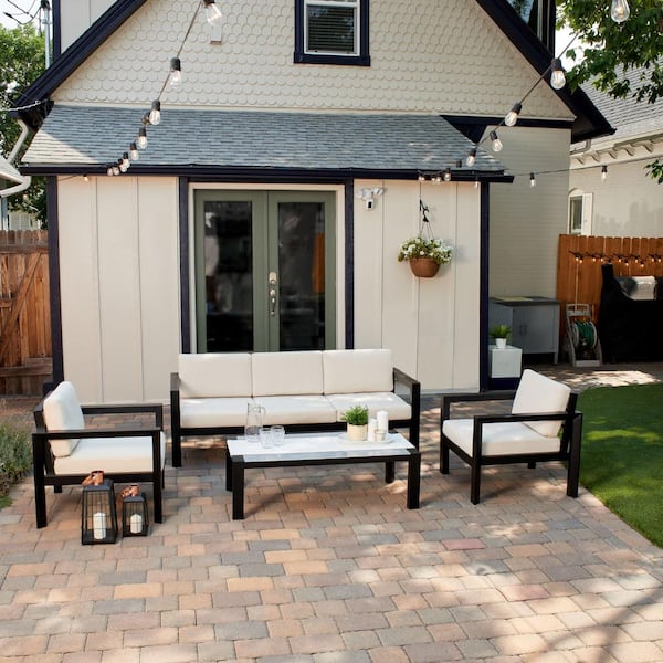 HAVEN WAY Monterey 4-Piece Aluminum Frame Outdoor Sofa Set with Pristine Cushions