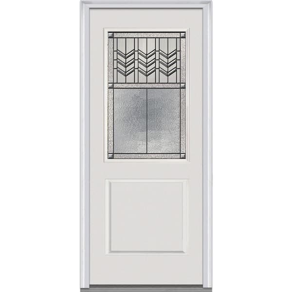 MMI Door 32 in. x 80 in. Prairie Bevel Right-Hand 1/2-Lite Decorative 1-Panel Classic Primed Fiberglass Smooth Prehung Front Door