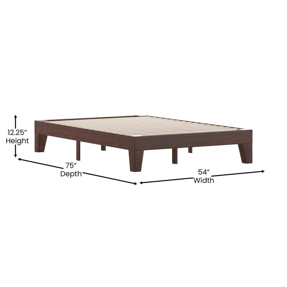 Full Walnut Solid Wood Platform Bed with Slats and Drawer