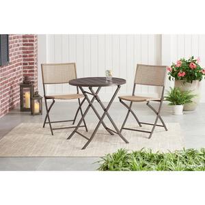 Mix and Match 24.6 in. Dark Taupe Folding Round Metal Outdoor Patio Bistro Table