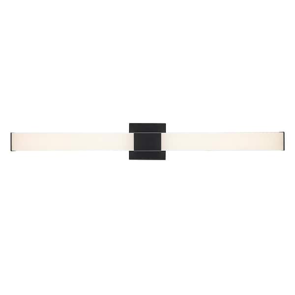 Saavy 36 in. 2-Light Integrated LED Black Bathroom Vanity Light Fixture with Rectangular Acrylic Shade