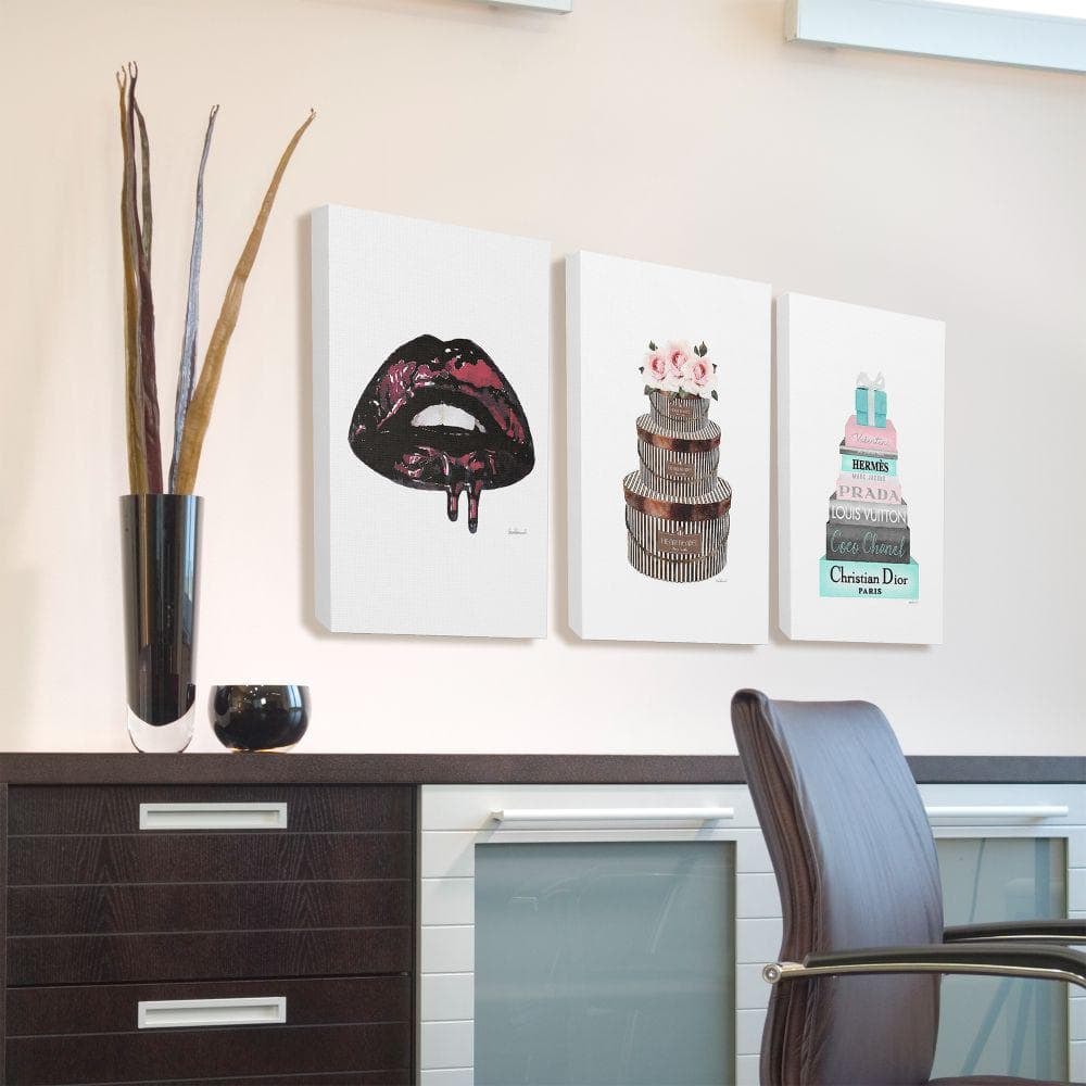 Glam Fashion Lips with Red Lipgloss Drip Minimal Canvas Art, 16 x 20