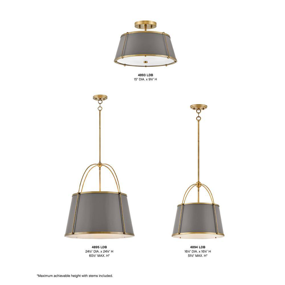 Elegant Transitional 2-Light Drum Semi-Flush Mount in Lacquered Dark Brass