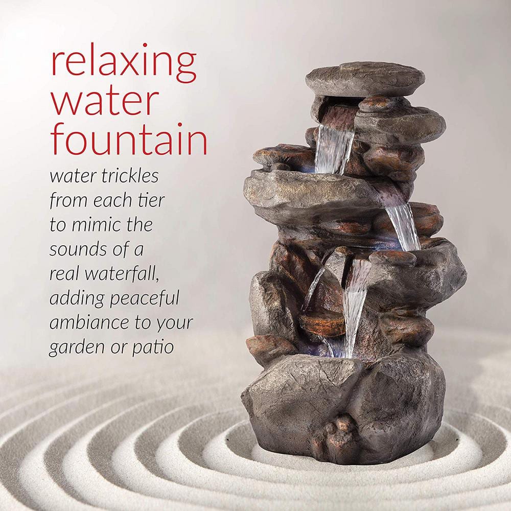 Gray Polystone Rock Waterfall Fountain with LED Light