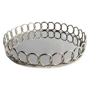 15 in. x 3.5 in. Looped Silver Metal and Glass Round Serving Tray