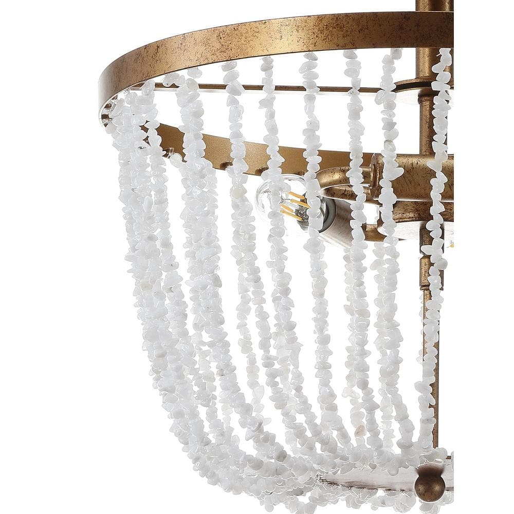 Antique Gold 15" Glass LED Flush Mount Chandelier