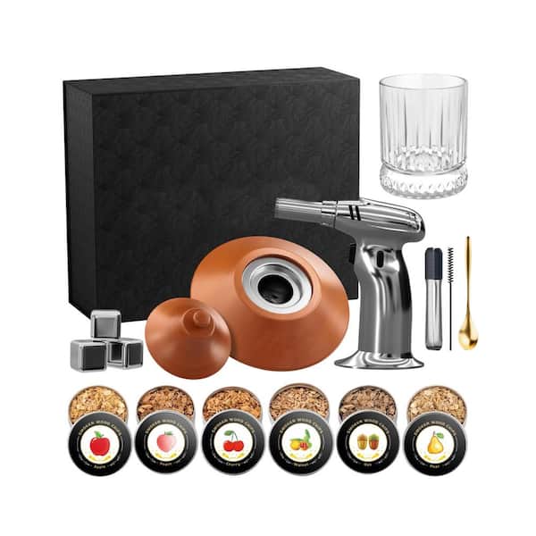 Cocktail Smoker Kit with Torch and Whiskey Glass, 6 Flavors Wood Chips and 3 Whisky Stones for Whiskey & Bourbon