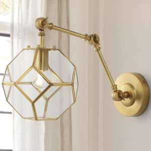 Honeycomb 7.5 in. 1-Light Brass Gold/Clear Modern Contemporary Arm-Adjustable Iron/Glass LED Sconce