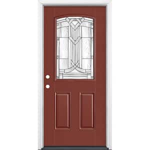 36 in. x 80 in. Chatham Camber Top Half Lite Painted Smooth Fiberglass Prehung Front Door with Brickmold