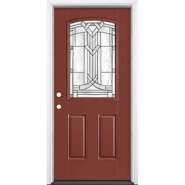 36 in. x 80 in. Chatham Camber Top Half Lite Painted Smooth Fiberglass Prehung Front Door with Brickmold