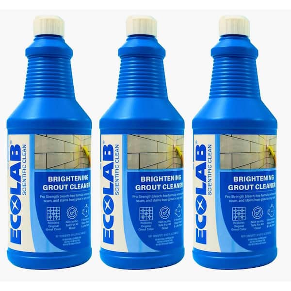 ECOLAB 32 oz. Brightening Grout Cleaner, Acid-Free Pro Formula, Deep Clean and Lifts Stains, Safe on All Grout Colors (3-Pack)