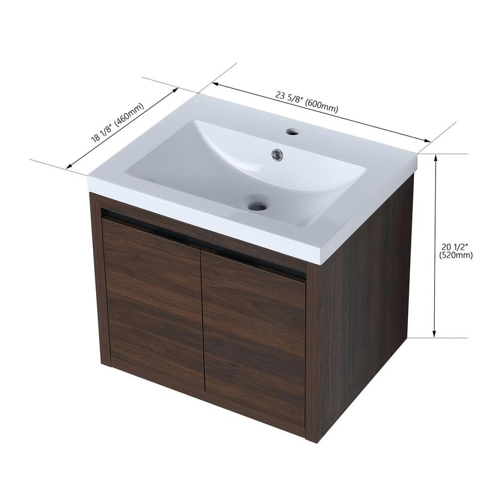 24 inch California Walnut Bathroom Vanity with White Resin Top