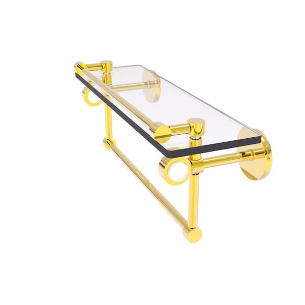 Allied Brass Clearview 16 in. W 6.7 in. H x 5.8 in. D Brass Rectangular Glass Shelf with Gallery Rail and Towel Bar in Polished Brass