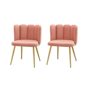 Yginio Pink Velvet Side Chair with Metal Legs (Set of 2)
