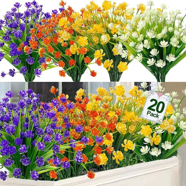 12.6 in. H 20 Bundles Artificial Flowers for Outdoors UV Resistant Fake Plants Summer Decor Daffodil