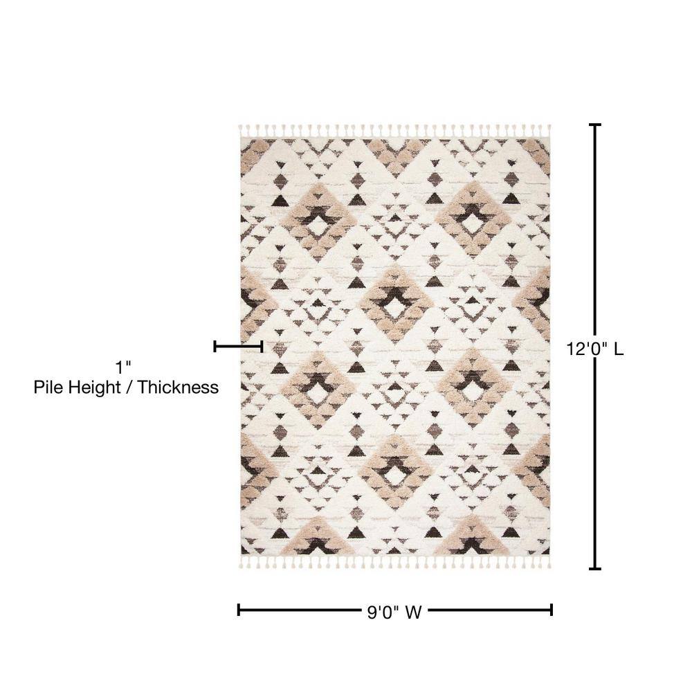 Ivory Diamond Shag Synthetic 9' x 12' Rectangular Rug