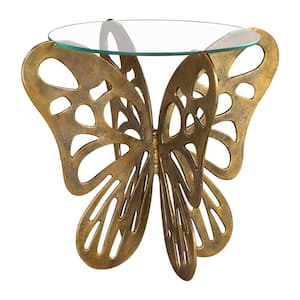 Motyl 25.8 in. W Gold 21.9 in. H Round Glass End Table