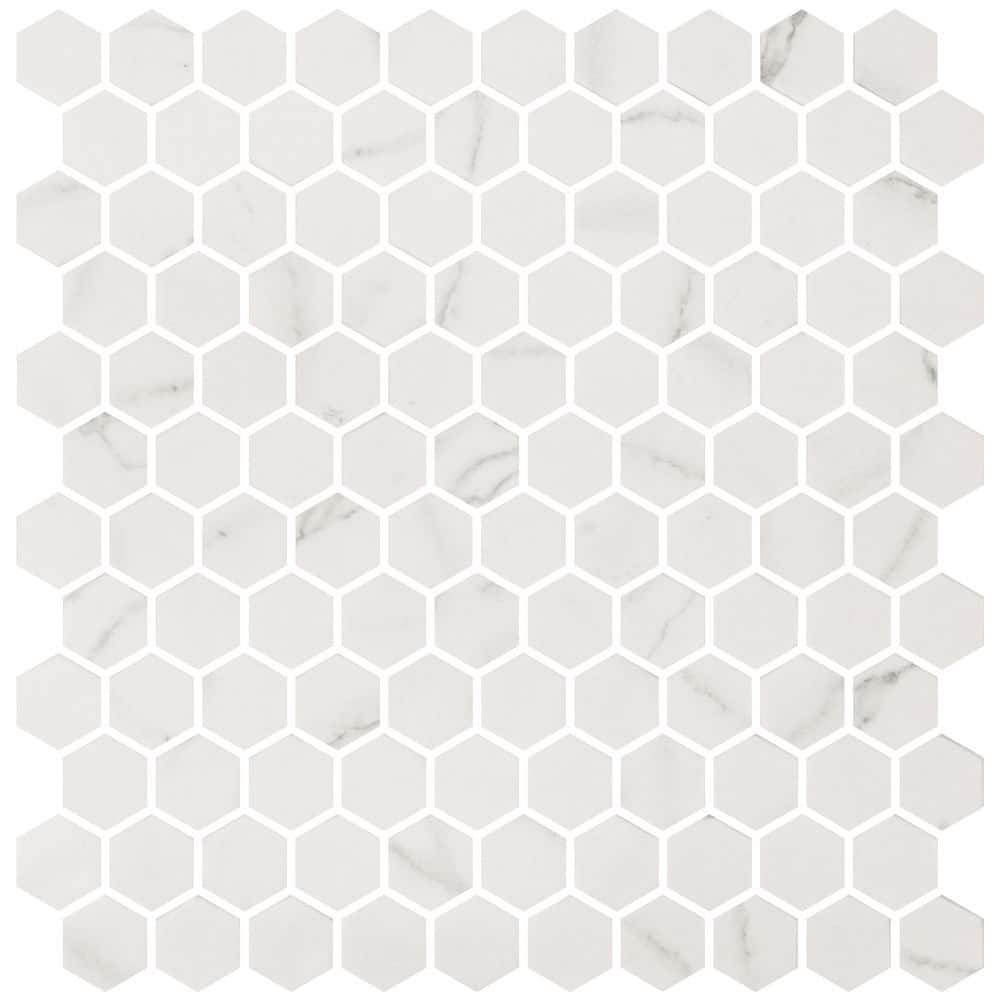 Trillion Velt White Glossy 4.5 in. x 8.25 in. Geometric Glass Mosaic Tile S