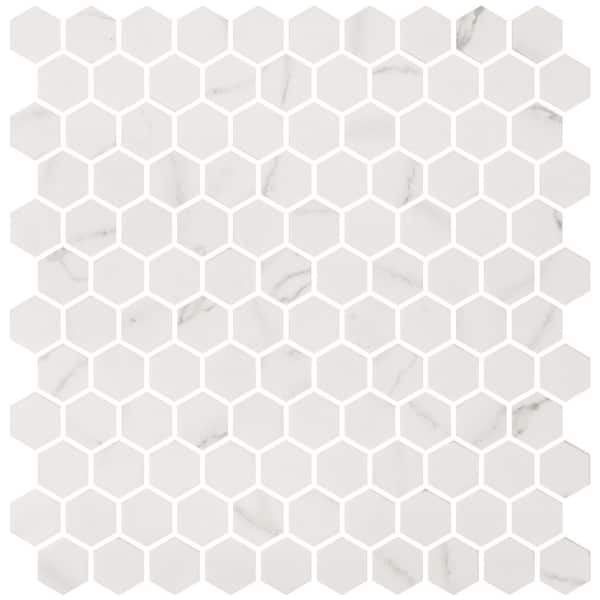 ANDOVA Trillion Velt White Glossy 4.5 in. x 8.25 in. Geometric Glass Mosaic Tile Sample