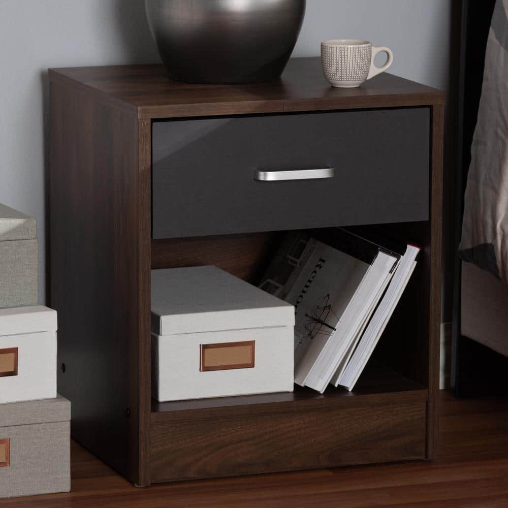 Modern Hansel 1-Drawer Nightstand in Dark Brown and Grey Finish
