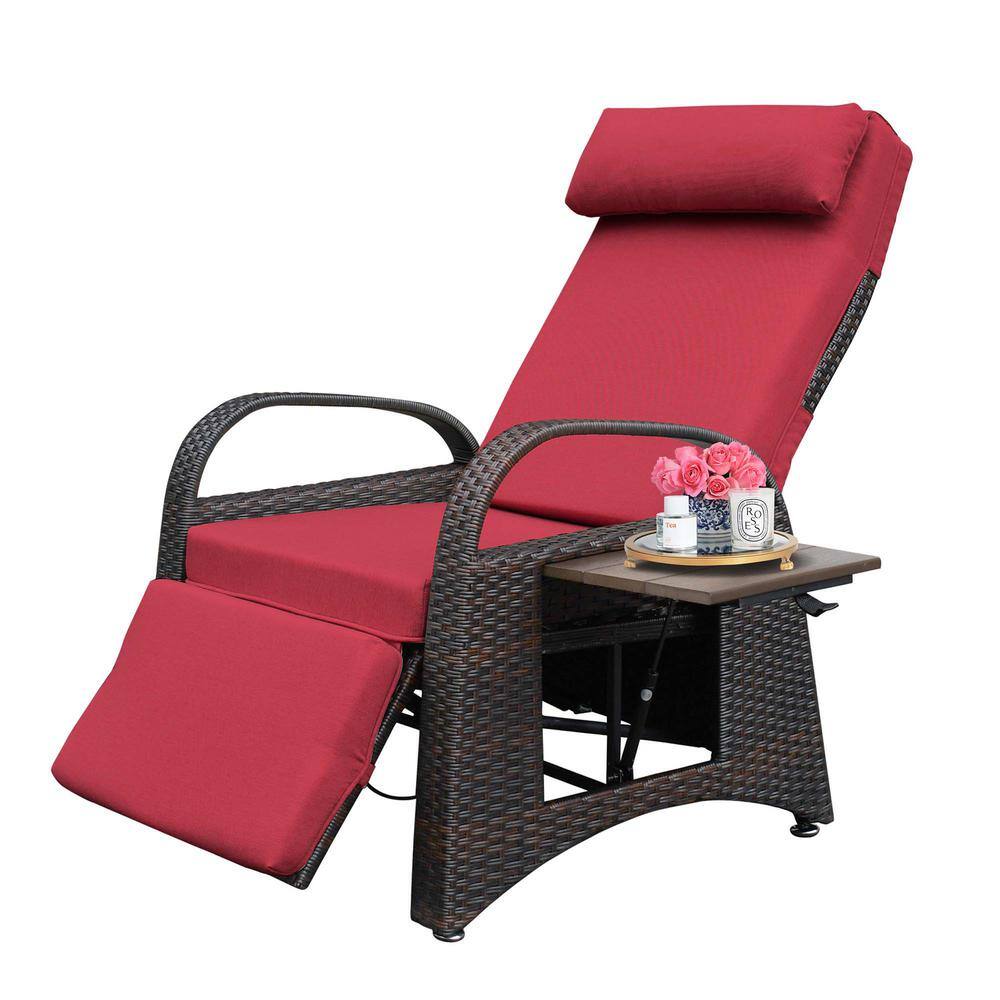Brown Swivel Wicker Outdoor Lounge Chair with Red Cushions Adjustable Reclining Lounge Chair and Removable Soft Cushion price history on PriceWatchPro