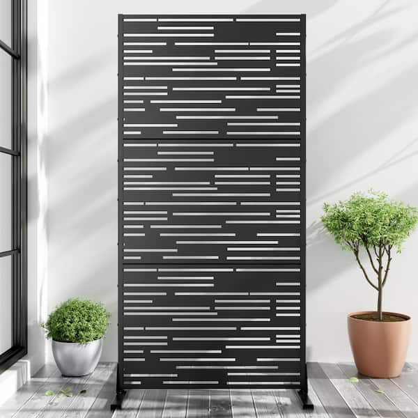 Lirago 72 in. x 35 in. Black Privacy Screen Galvanized Freestanding ...