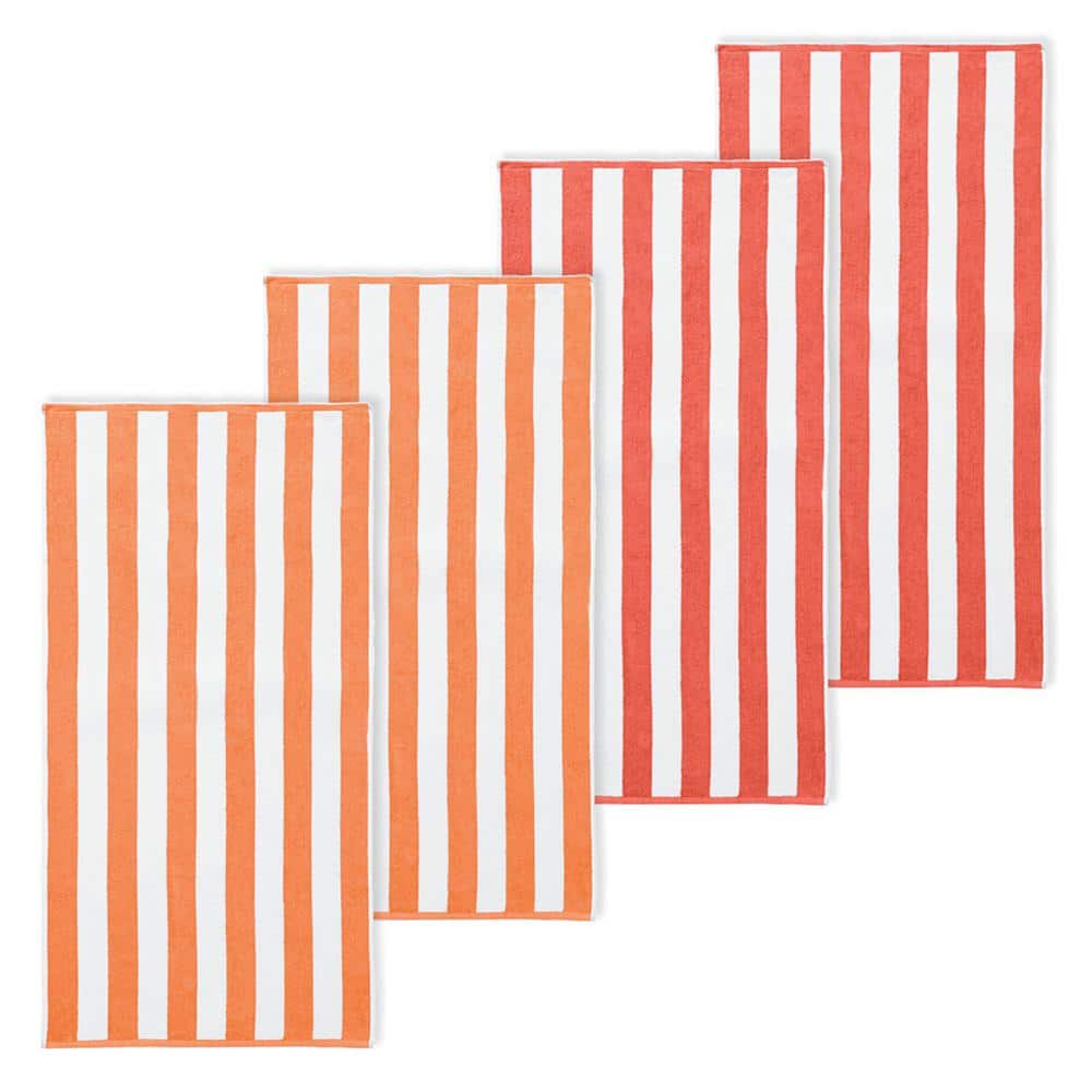 FRESHFOLDS Red Cotton 4 Pack Premium Cabana Beach Towels EC100472 The