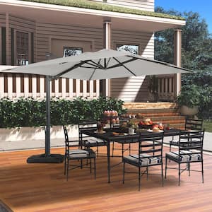 10 ft. x 13 ft. Rectangle Aluminum Cantilever Tilt Outdoor Hanging Patio Umbrella in Gray for Garden Balcony