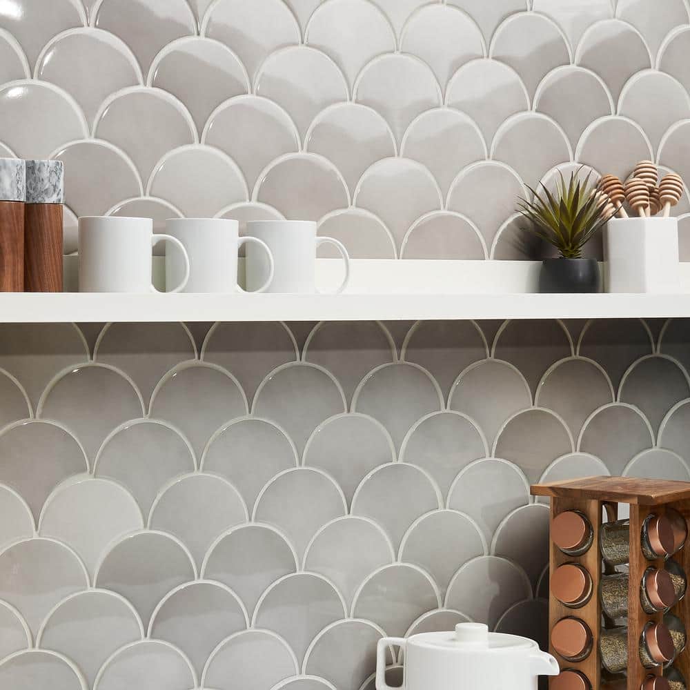 Tidewater Gray Polished Ceramic Fish Scale Wall Tile