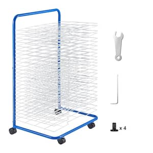 Art Drying Rack, White 23.75 x 17.5 x 38 in. Metal Free Standing 25-Removable Shelves Paint Drying Rack, Lockable Wheels